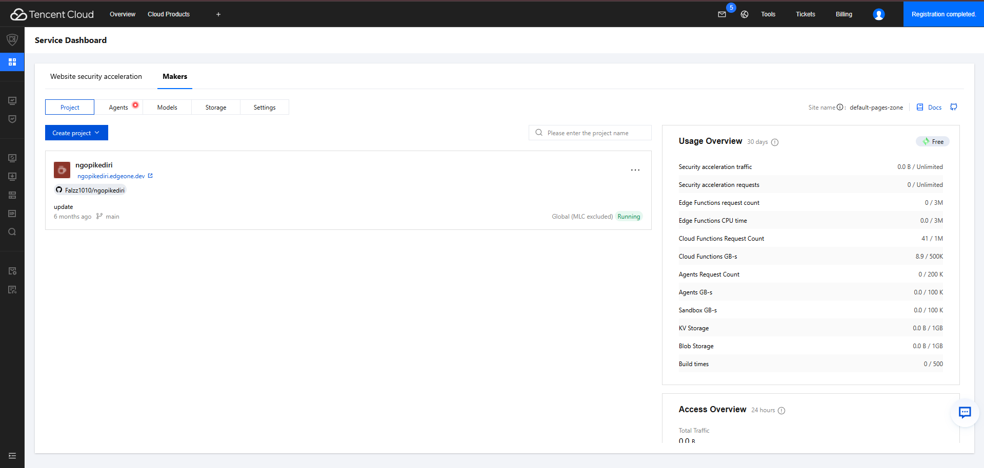 Service Dashboard Tencent EdgeOne Makers