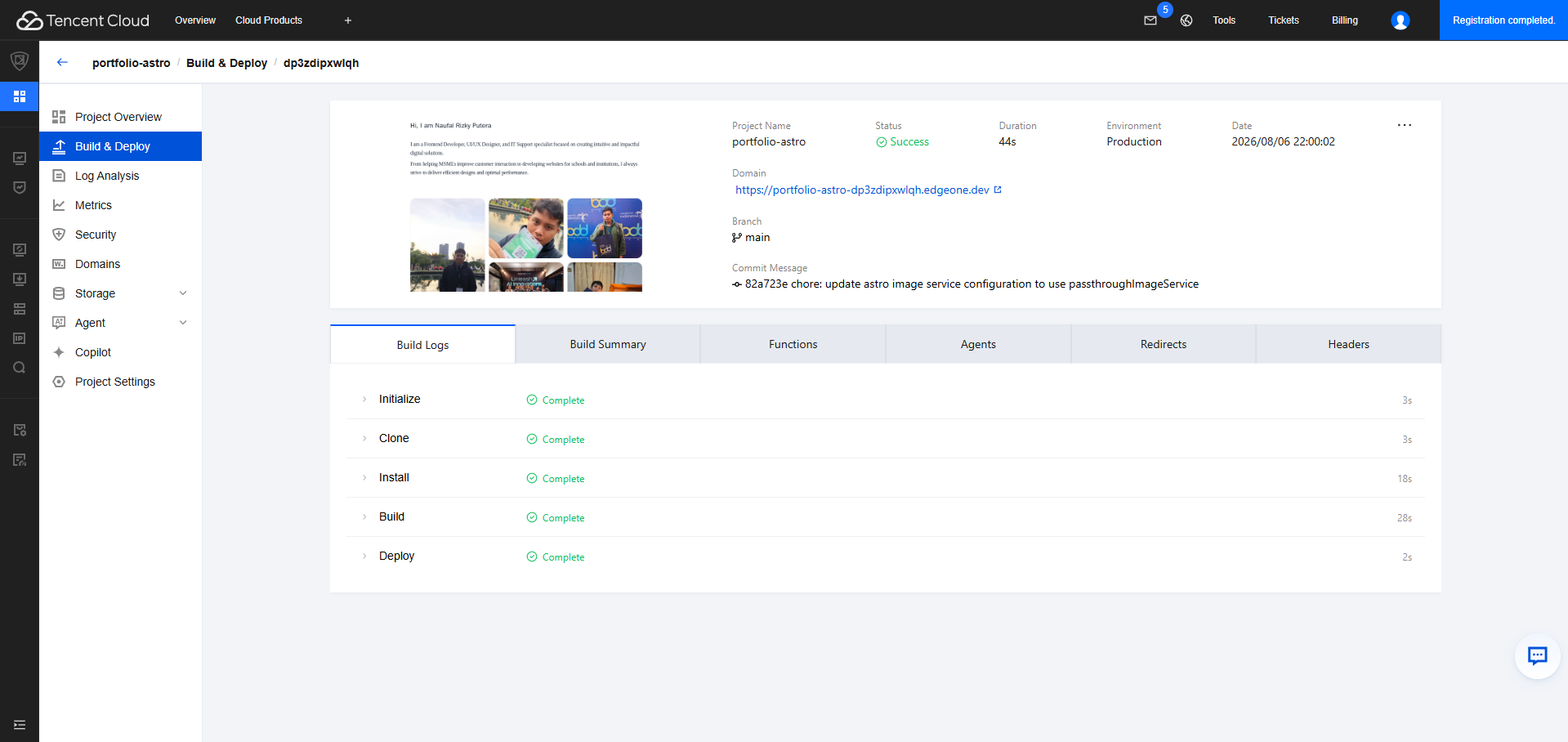 Deployment Berhasil dengan Status Success